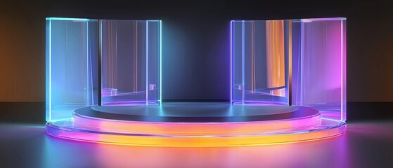 Fototapeta premium A stage with a colorful, neon lighted backdrop