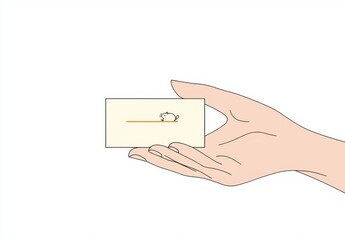 Hand holding blank card illustration - continuous line drawing