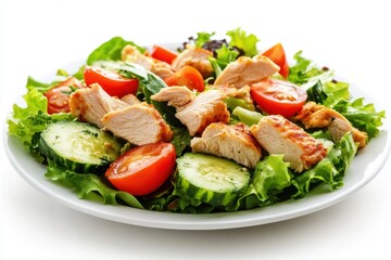 Salad of fresh vegetables with chicken meat. Healthy lunch menu