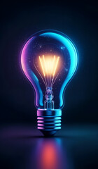 Cool tones holographic glowing lightbulb with copy space.