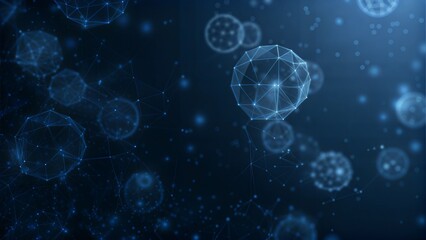 Geometric Network Spheres in Blue Digital Abstract Technology Background with Copy Space