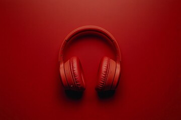 Red Headphones on Red Background: Minimalist Audio Design