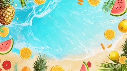 Exotic Fruit Celebration: A Tropical Display of Colorful Fruits Amidst Clear Blue Waters