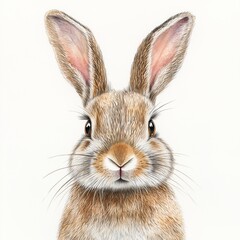 Fototapeta premium Whimsical watercolor cozy illustration of a bunny with soft fur and delicate whiskers, isolated on white.