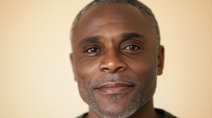 Obraz premium Black Man with Gentle Smile and Relaxed Demeanor