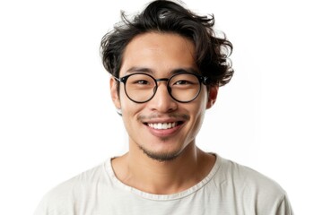 Obraz premium Portrait of attractive Asian man smiling in glasses.