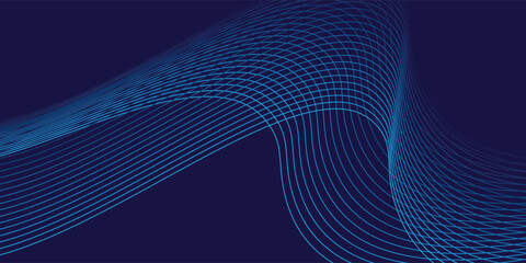 Vector abstract blue background with dynamic blue waves, lines and particles.
