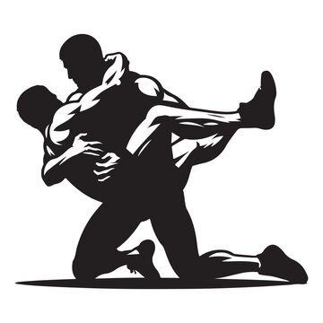 recommend clip art: Wrestler grappling Silhouette vector black color white background
