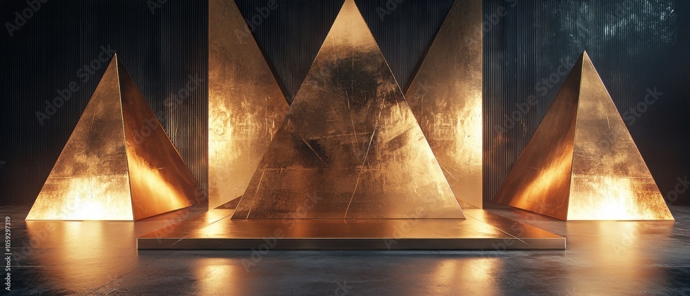 Canvas Prints a gold pyramid structure with a dark background