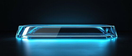 A clear glass object with a blue tint