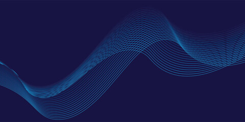 Vector abstract blue background with dynamic blue waves, lines and particles.