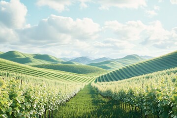 Fototapeta premium Stunning Vineyard Landscape with Rolling Hills and Green Vines