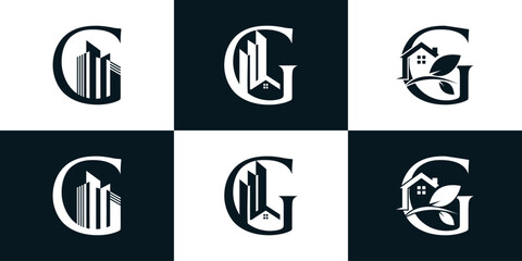 Initial letter g logo design collection template with house icon and creative concept Premium Vector