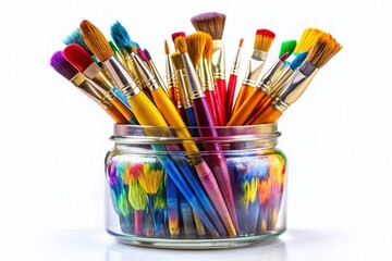 Creative Art Brushes in a Jar - Fashion Photography Background for Artistic Illustrations, Isolated on White for Vibrant Visuals in Art and Design Projects