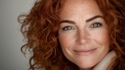 Fototapeta premium Happy Woman with Red Hair and Freckles