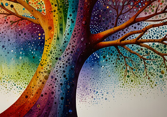 Trees in brightly colored artwork