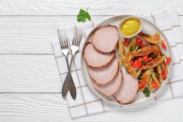 German potato noodles with sous vide pork loin cut