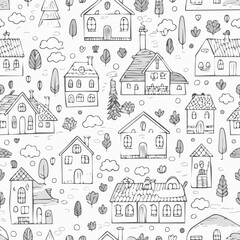 Hand drawn house seamless pattern