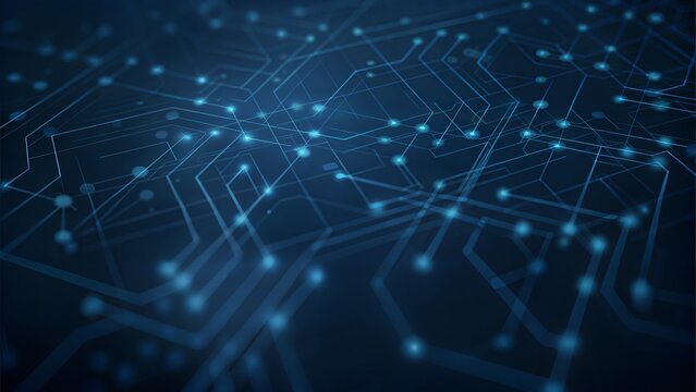 Intricate Circuit Board Pattern in Blue and White Digital Design