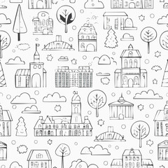 Hand drawn house seamless pattern