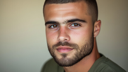 Obraz premium Smiling Man with Short Beard and Buzz Cut