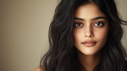 Fototapeta premium Portrait of Woman with Wavy Dark Hair