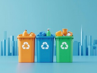 Urban recycling program, automated waste stations, smart city, 3D illustration