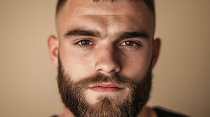 Fototapeta premium Intense Expression of Bearded Man with Fade Haircut