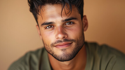 Obraz premium Smiling Man with Tousled Dark Hair