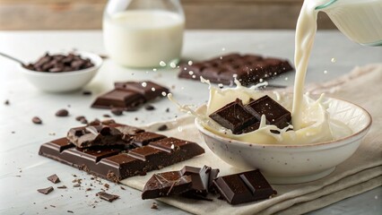 Dark Chocolate and Fresh Milk Splash in Slow Motion &ndash; Delicious Dessert Photography