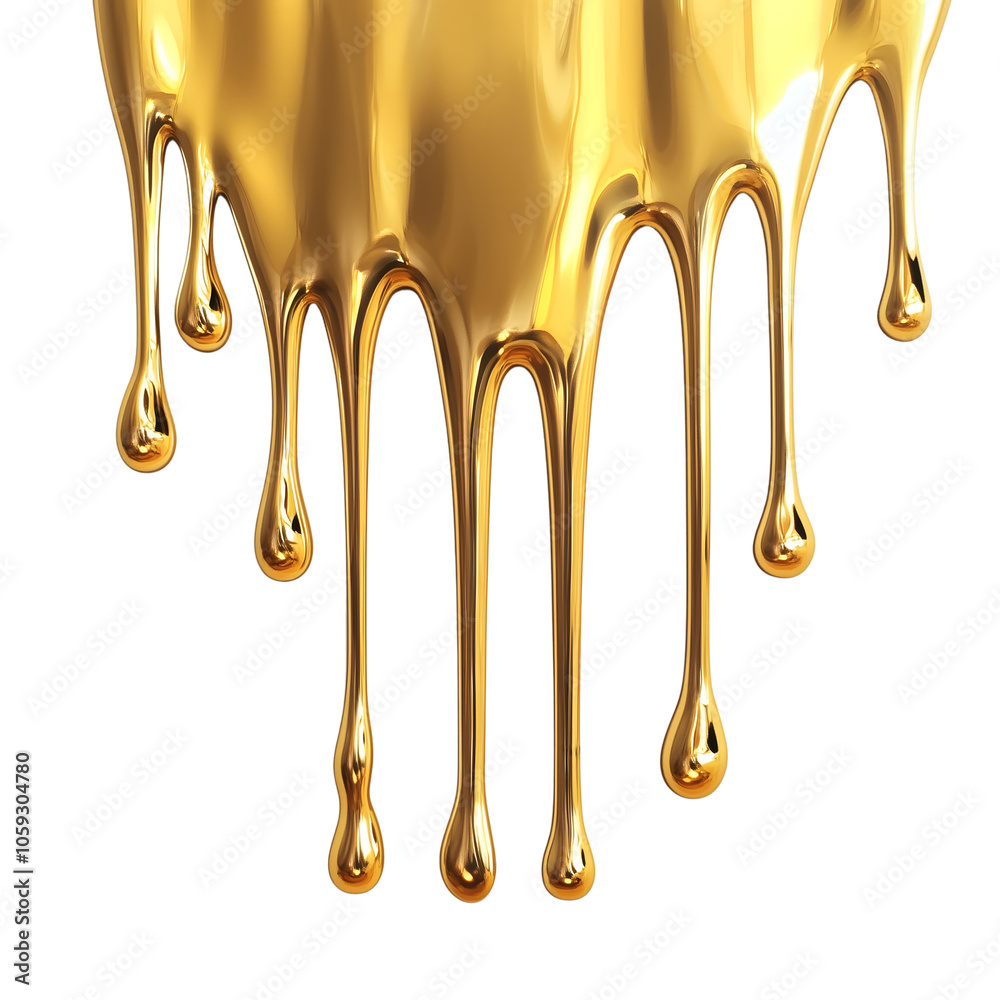 Aufkleber golden liquid dripping isolated on transparent background Generative Ai.
