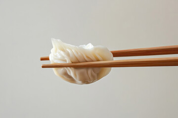 A chinese steamed dumpling held with chopsticks