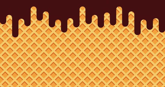 Melted chocolate dripping animation. Dessert background with melted chocolate. Sweet ice cream flowing down. Motion graphic. 4K animation