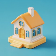 Cozy Cottage: A Whimsical Home Design on a Vibrant Blue Background