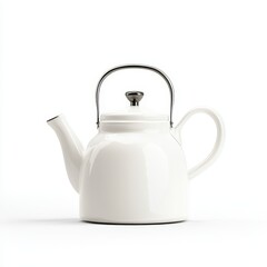 Fototapeta premium A classic white teapot with a sleek design and metallic handle, perfect for brewing tea.