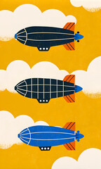 Retro Airship Pattern with Vintage Zeppelins in the Clouds