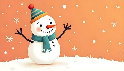 Joyful Snowman Winter Snowflakes Hat Scarf