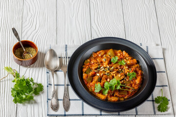 healthy zucchini stew in tomato sauce, top view