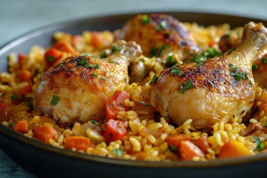 Valencian chicken and rabbit rice dish paella from Spain