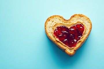 Valentine s Day idea light blue backdrop with a heart shaped peanut butter and jelly sandwich