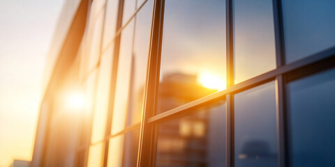 Fototapeta premium stunning shot of luxury home exterior featuring large glass windows reflecting warm glow of sunset. modern architecture creates serene atmosphere