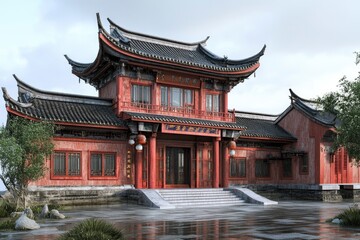 Naklejka premium Chinese house with generative ai