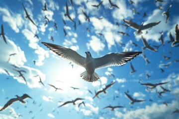 Obraz premium Birds flying in the sky.