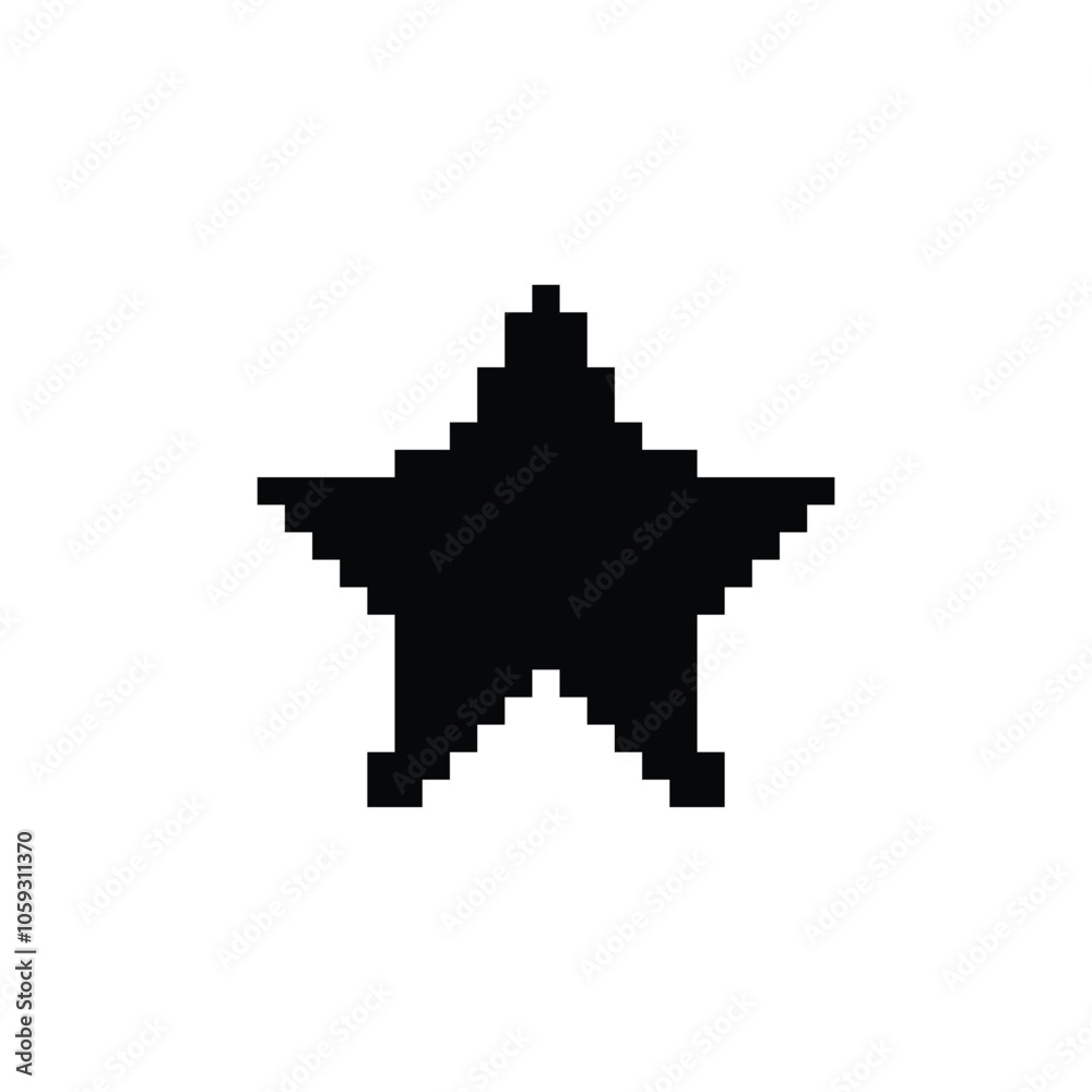 Poster black pixel star. design element with jagged 8bit edges for games and computer annotations with retr
