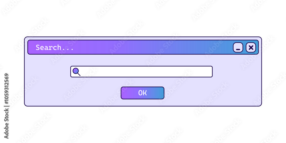 Poster Old searching bar with gradient and purple color. Web browser in retro interface style.