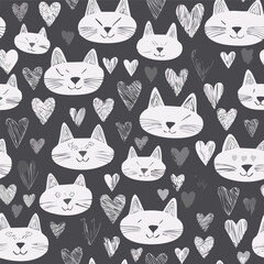 Cute Hand Drawn Cat Seamless Pattern