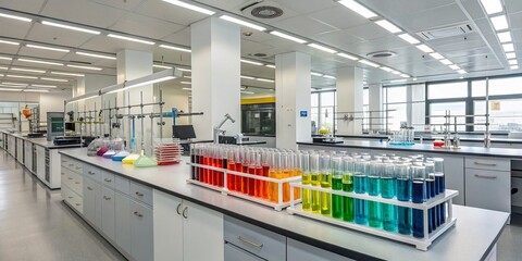Drone Photography of Test Tubes in Laboratory Setting for Scientific Research and Innovation