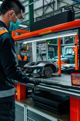 Fototapeta premium Cutting-Edge 3D Printing for Custom Electric Vehicle Parts in High-Tech Facility