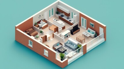Obraz premium Multifamily isometric house with modular design, flexible units, Isometric house modern, adaptable spaces