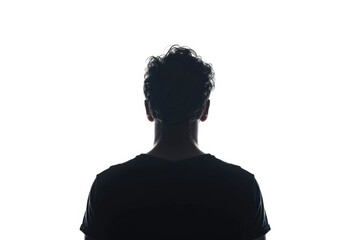 Silhouette portrait of man with his back looking away  isolated on white background